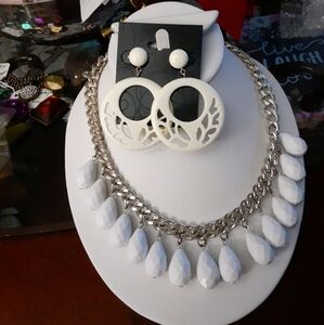 White Beaded Necklace and Earrings